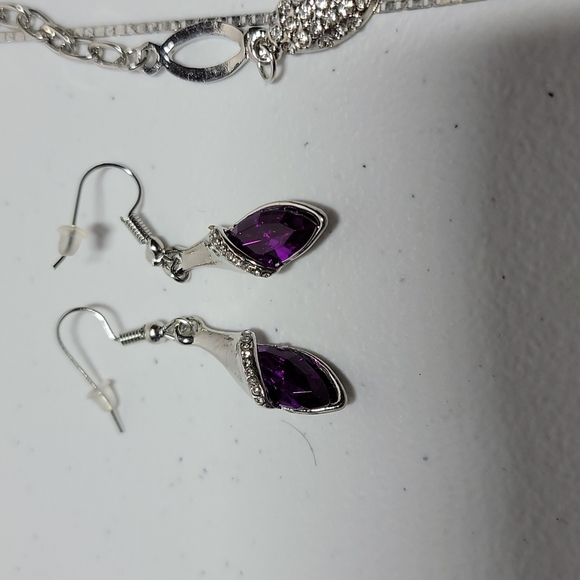 Purple & Silver Color Necklace,Bracelet,Earrings 3pc Set - Picture 4 of 4